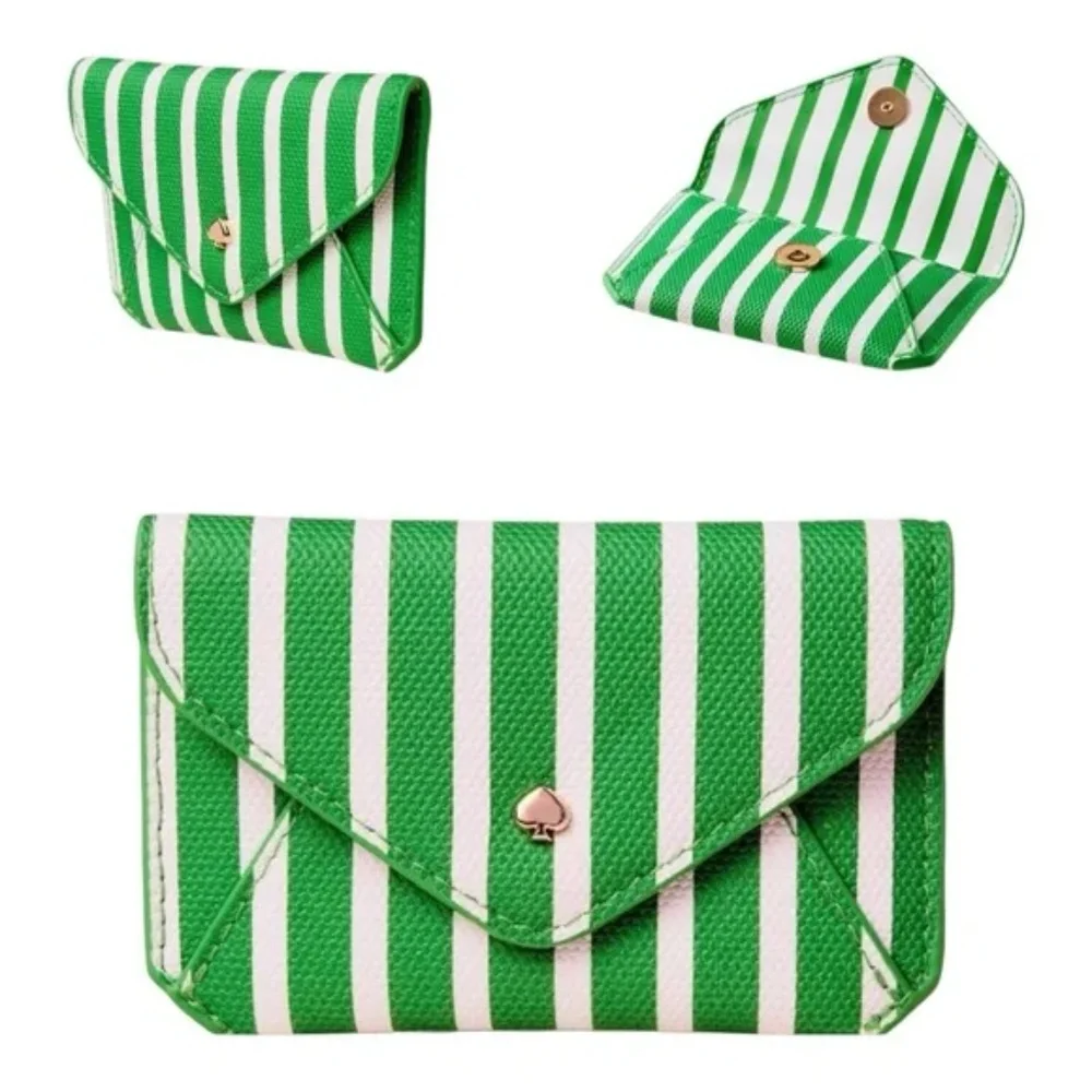 NWT Kate Spade Limited Edition Green and White Striped Envelope Card Case - Picture 2 of 5